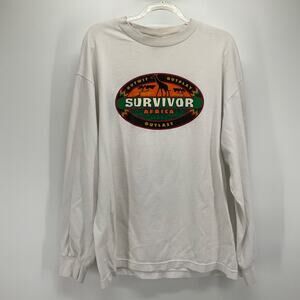 Vintage Survivor Africa Graphic Tee Long Sleeve Shirt Y2K Retro Streetwear Large